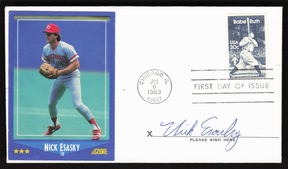 Nick Esasky Signed FDC Envelope Pasted on Baseball Card Cincinnati Reds Auto