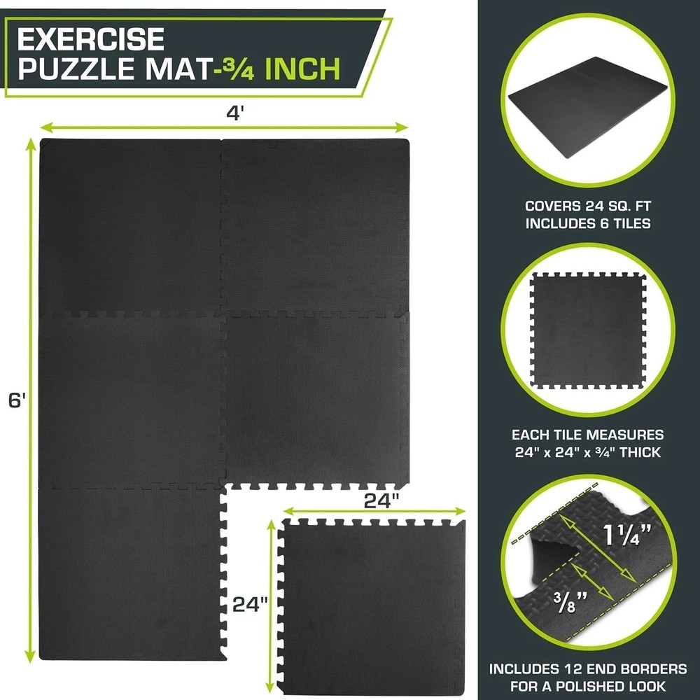 Portable Interlocking Exercise Mats - 3/4 Inch Thick & Water-Resistant Design