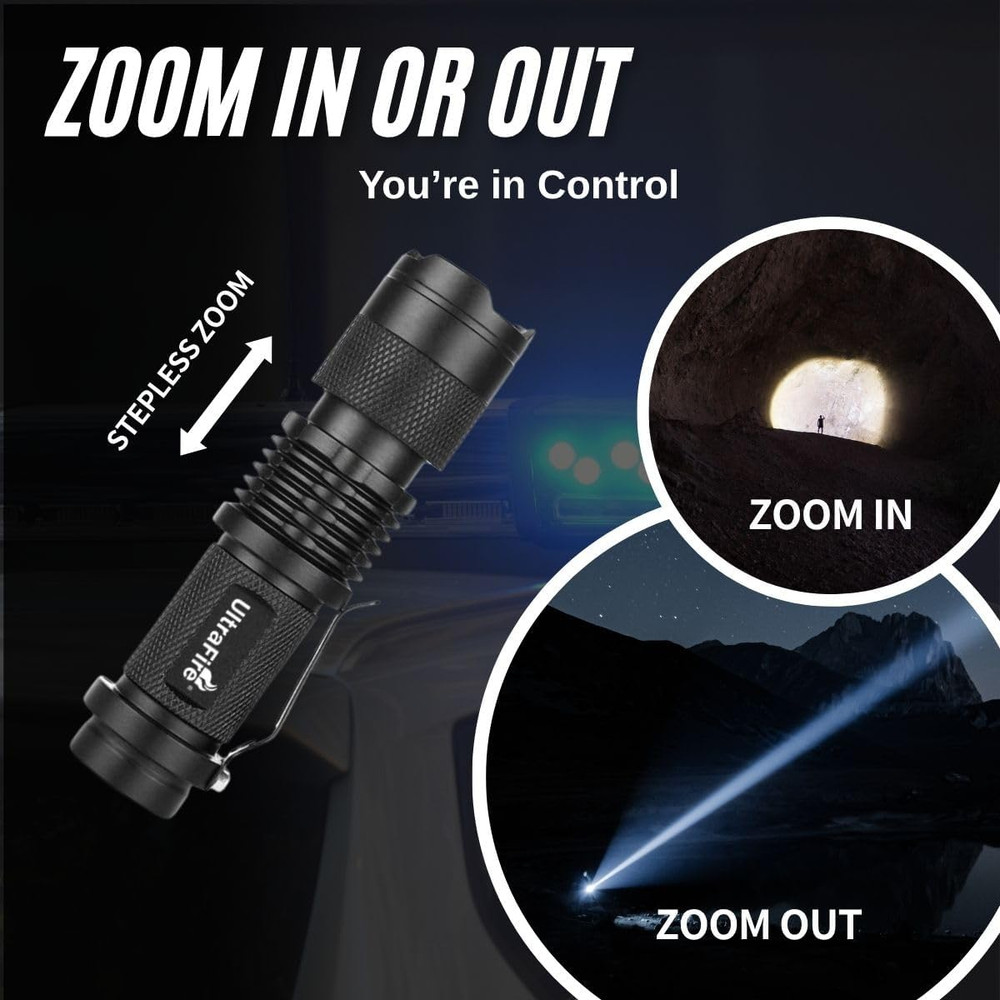 3 Pack Mini Flashlights Focus Adjustable SK68 Single Mode Tactical LED Flashligh
