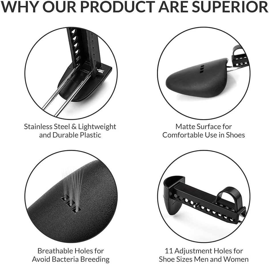 Practical Adjustable Length Men Shoe Tree Stretcher Holder Shaper Support (Black