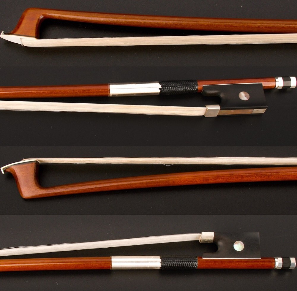 Master Pernambuco Violin Bow 1/2 Ebony Single eye Frog Silver Parts Stiff Fast