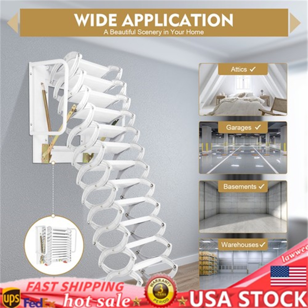 12 Step Wall Mounted Telescoping Loft Ladder Pull Down Folding Attic Stairs