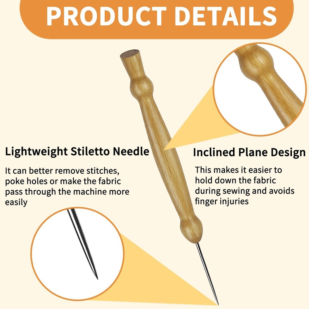 Multifunctional Sewing Awl Tool with Wooden Handle - Precision Stiletto Press...