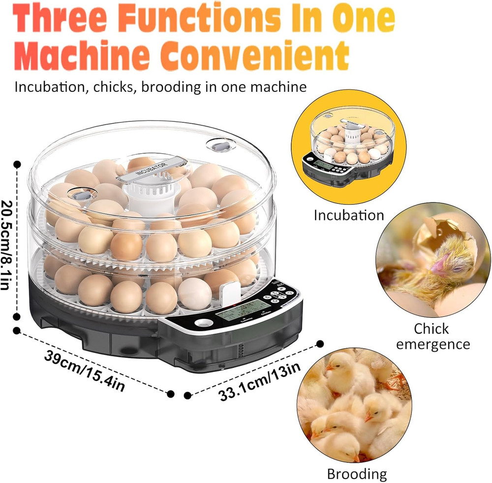48 Incubators for Hatching Eggs, Egg Incubator with Automatic Egg Turning and Hu