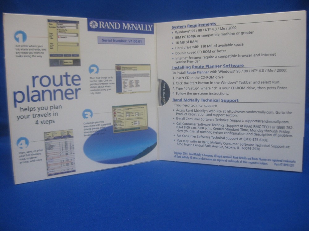 2001 Rand McNally Route Planner Trip Planning Software CD