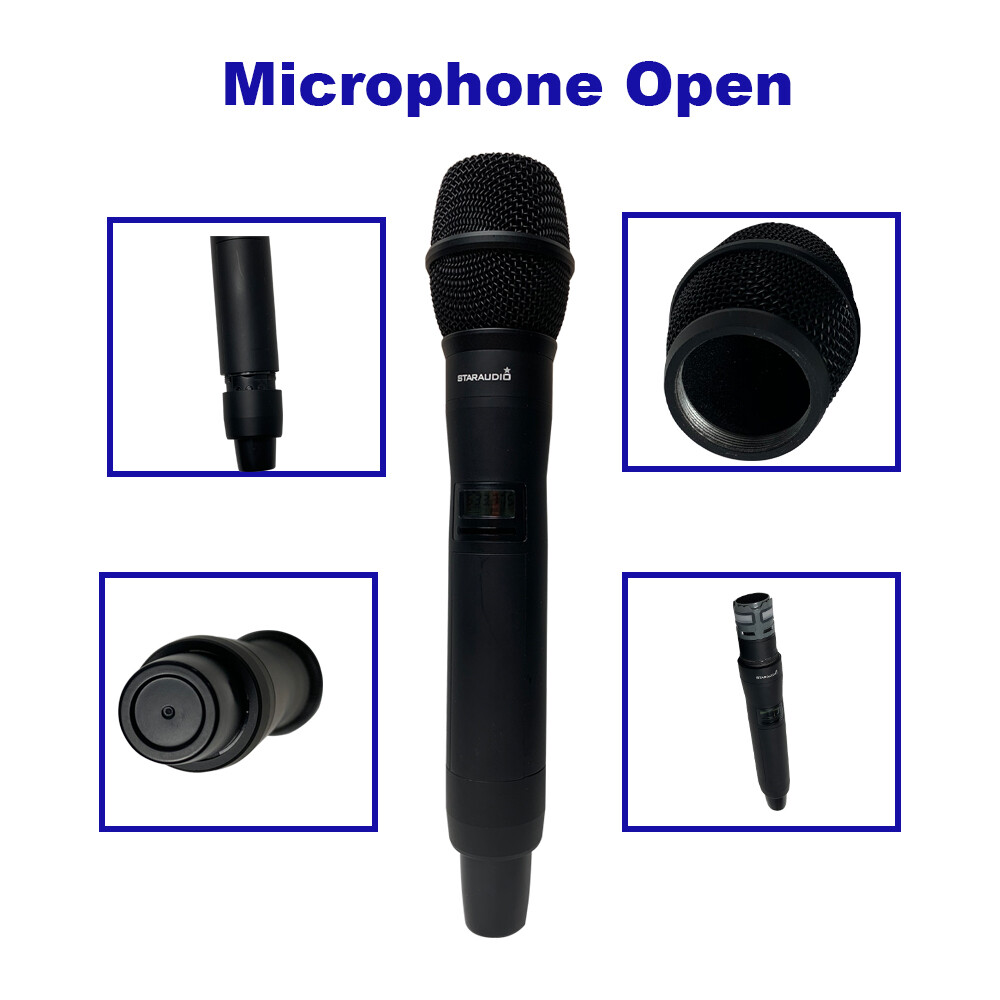 2 Channel Handheld Microphone Dynamic Wireless UHF Microphones System Metal Mic