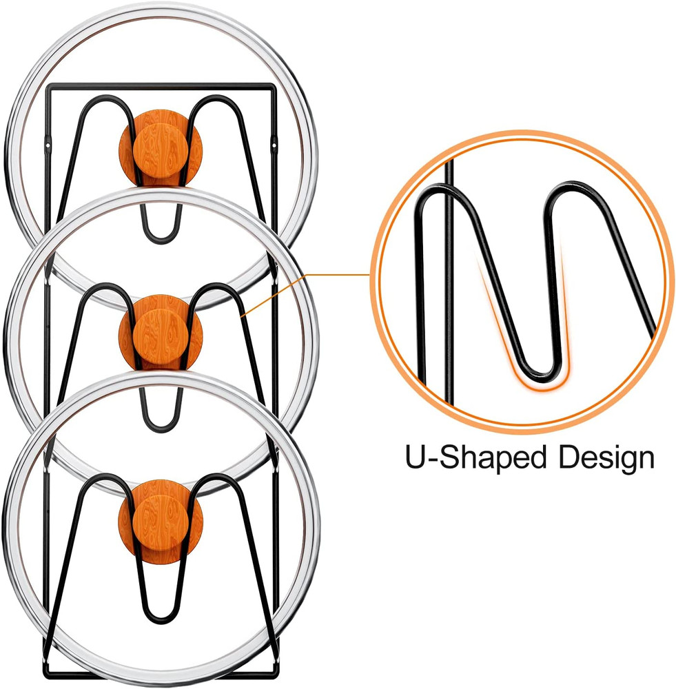 Pot Lid Organizer Rack 2 Pack 6 Tier Adhesive Wall Mounted Storage Black