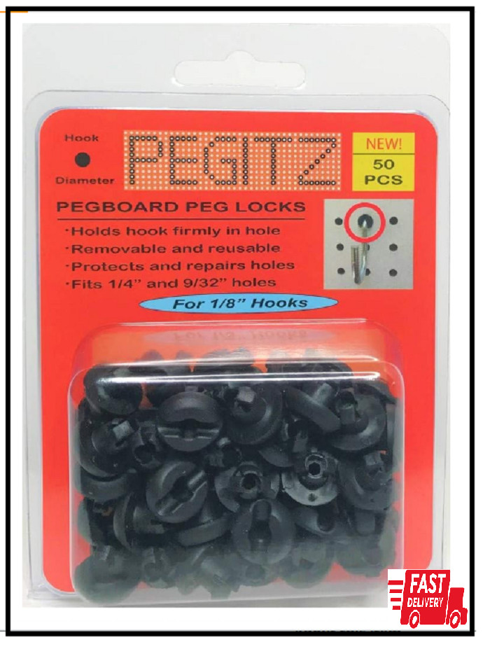 Pegitz Pegboard Peg Locks 50PCS (1/8 inch, Black), New
