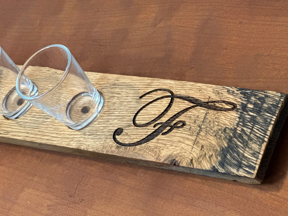 Personalized Engraved Groomsman gift bourbon whisky flight board from stave