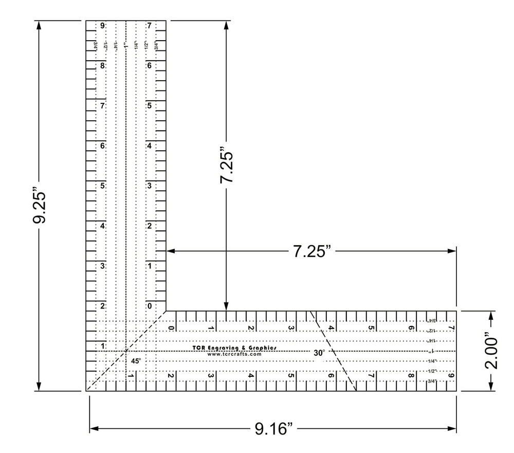 9" L-Shaped Ruler. Acrylic 1/8" thick. Quilting/Sewing/Template