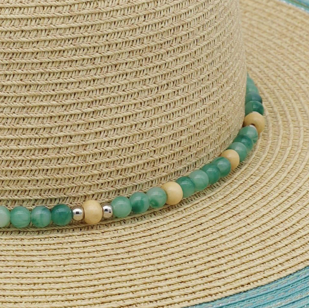 Straw Fedora Hat With Turquoise Stone Band