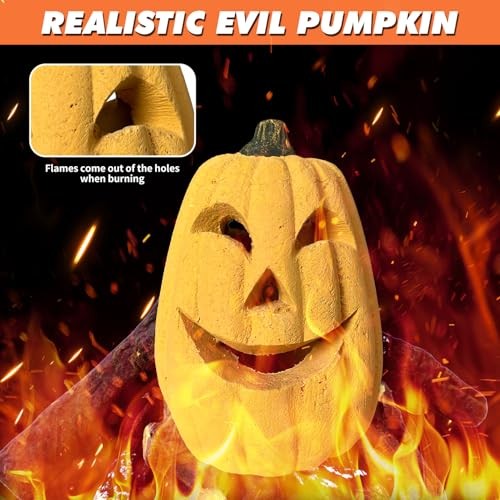 Ceramic Halloween Pumpkin for Fire Pits, Realistic Reusable Single oval