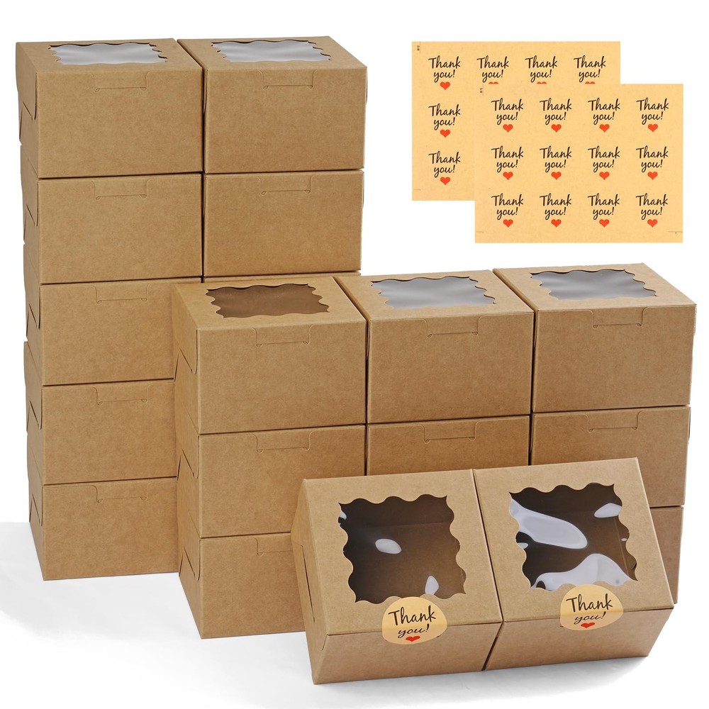 48 Pcs White Cookie Boxes, 4x4x2.5 Inches Bakery Boxes with Window, for Mini ...
