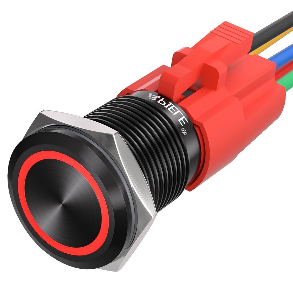 Professional Grade Black Shell Push Button Switch with 12V LED and Rating