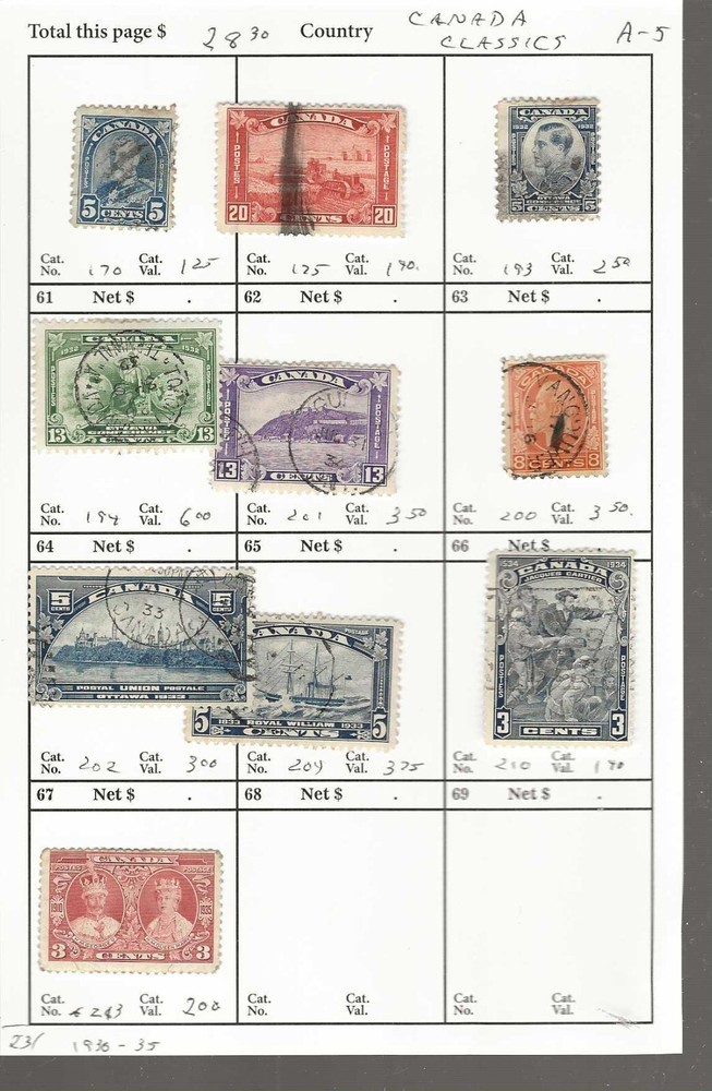 CANADA Classics...Sc #170/213...Used...1930/35...10 Diff...SCV $28.30
