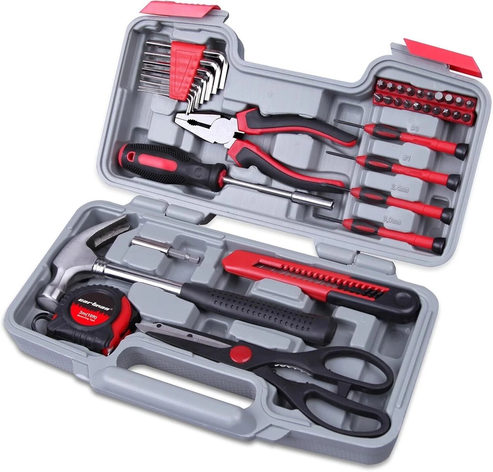 CARTMAN 39piece Tool Set General Household Kit with Plastic Toolbox Red