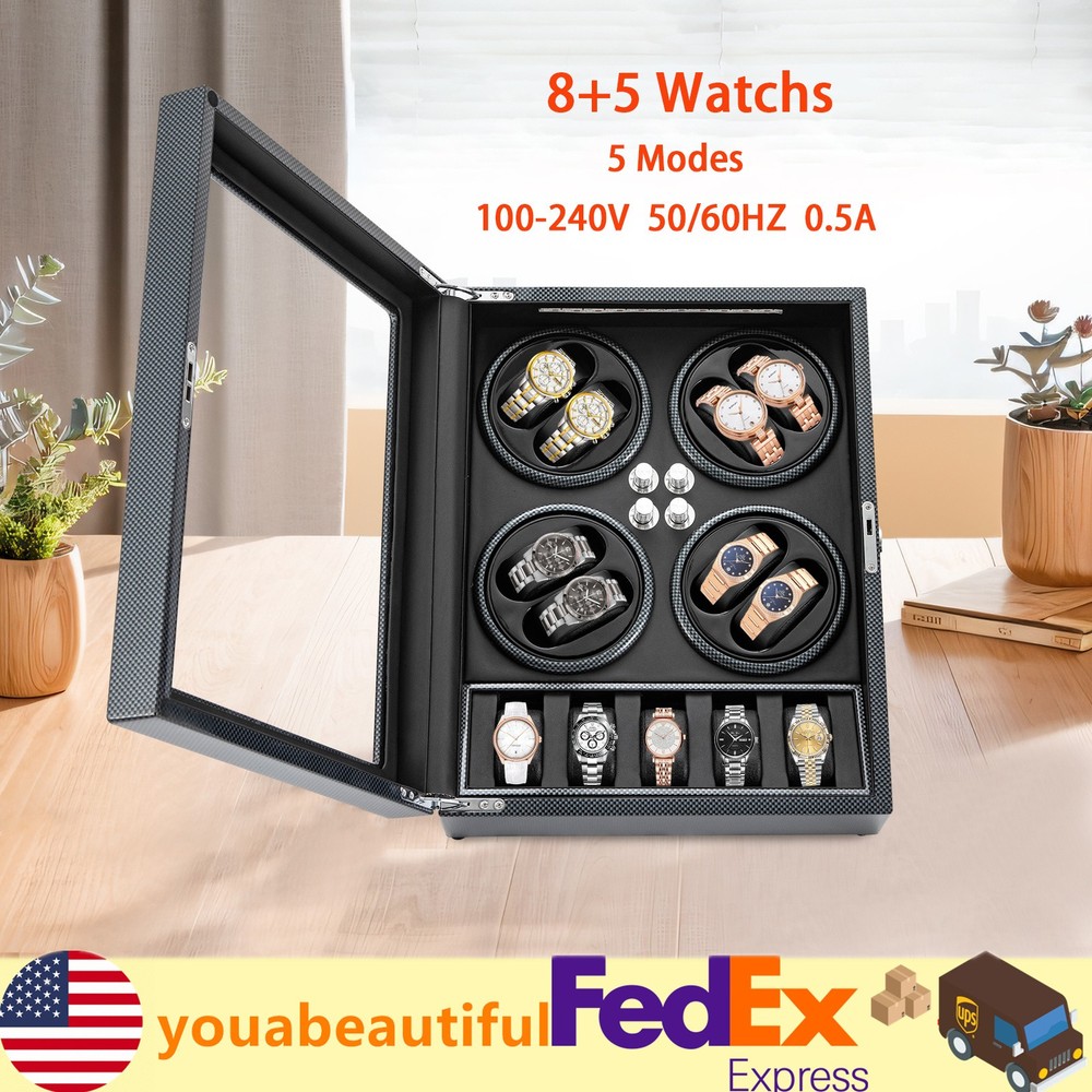 Watches Display Storage Case Automatic Rotation Watch Winder Box+LED Light NEW