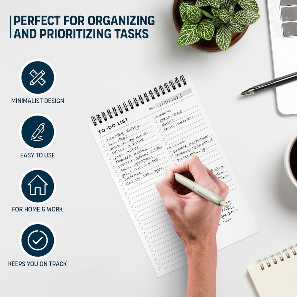 Minimalist Daily Planner Notepad - 6.5x9.8” with 60 Sheets & Organizer Spaces