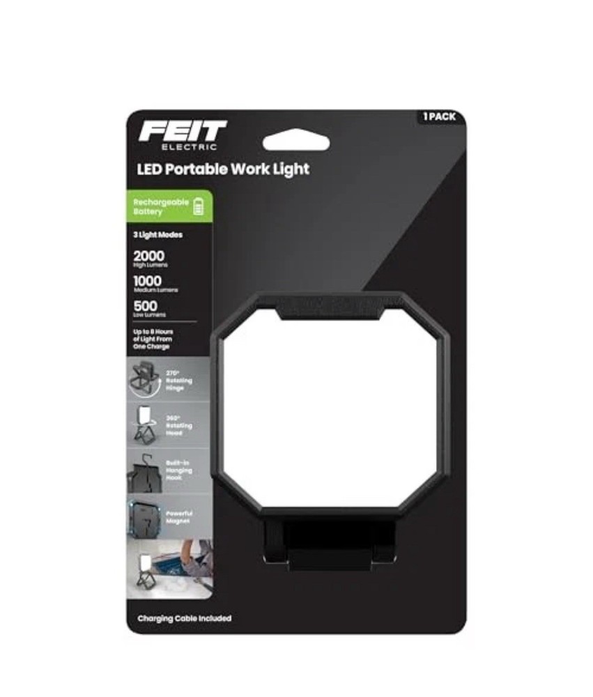Portable LED Work Light, 360° Rotating Head, 3 2000 Lumens 6500K Cool White