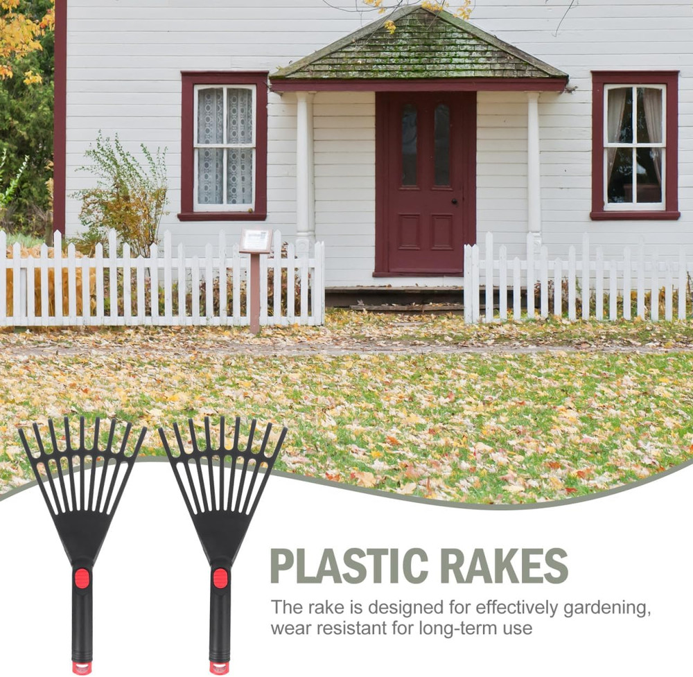 2Pcs Plastic Leaf Rake with Short Handle Yard Garden Rake for Lawns, Grass, Flow