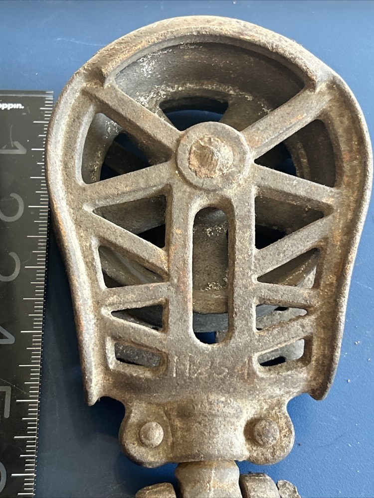 Antique Farm Pulley Cast Iron Tool Stamp H254 9” Solid