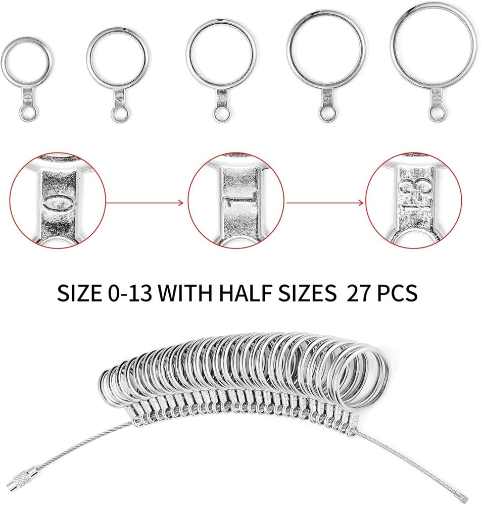 27PCS Ring Sizer Measuring Tool Kit with Finger Size Tape & Magnifier
