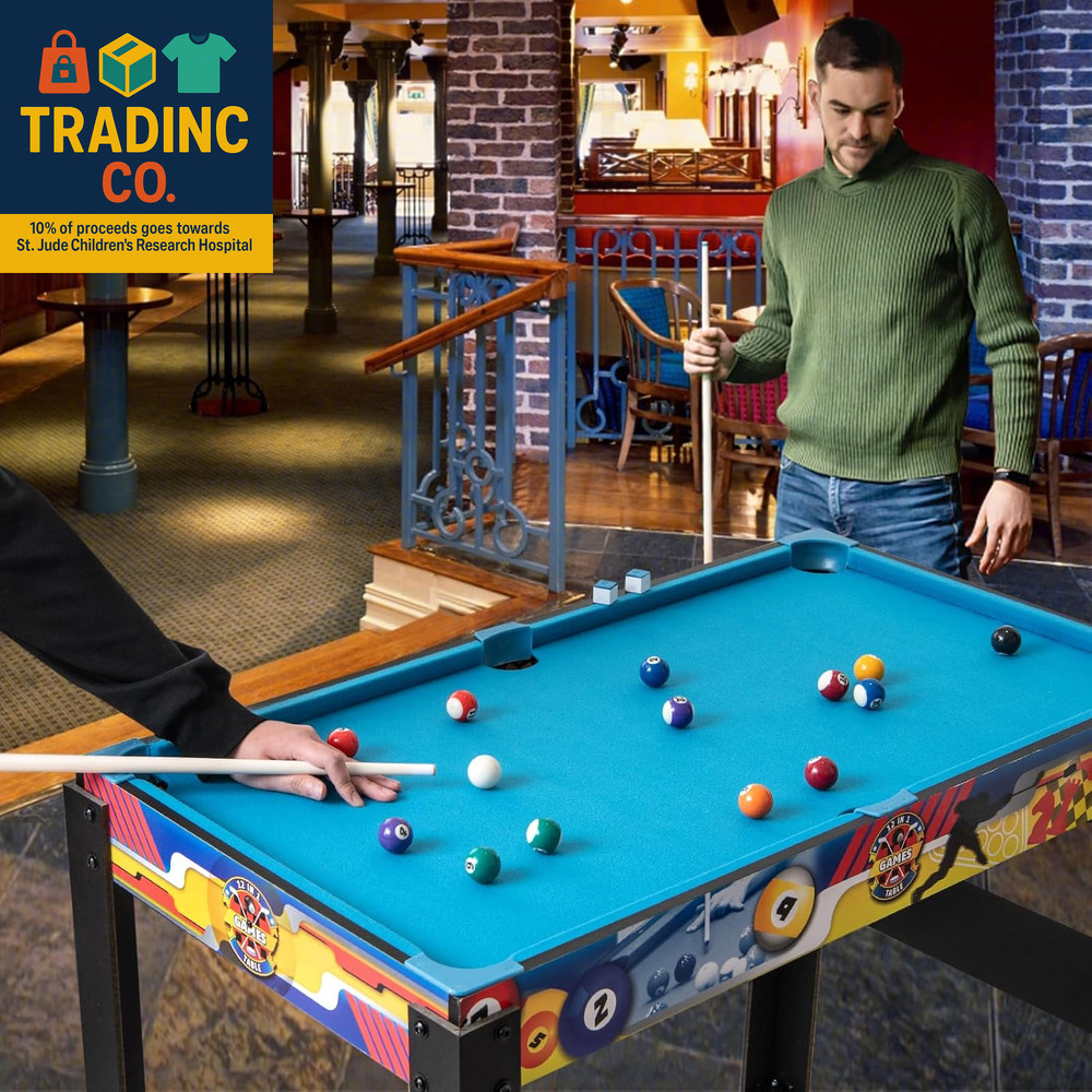 12-In-1 Multi Game Table, Combo Game Table Set with Foosball, Billiards, Table T
