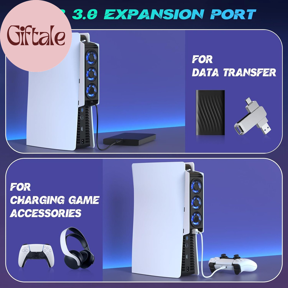 Upgraded Cooling Fan for PS5 Console,Quiet & Efficient Cooler with LED Light and