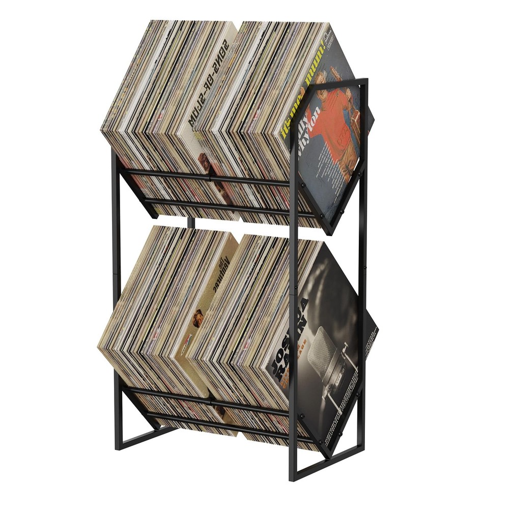 PAPAGIFTREE Vinyl Record Storage Rack, 2-Tier 2 Tier, Black