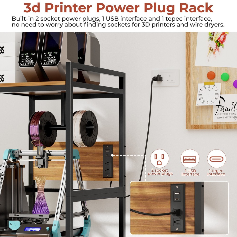 Heavy-Duty 3D Printer Stand with Filament Storage & Power Panel