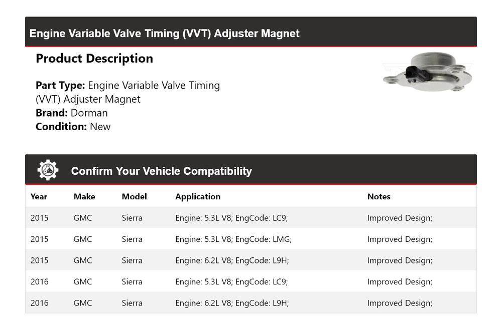 For 2015-2016 GMC Sierra Dorman Engine VVT Adjuster Magnet