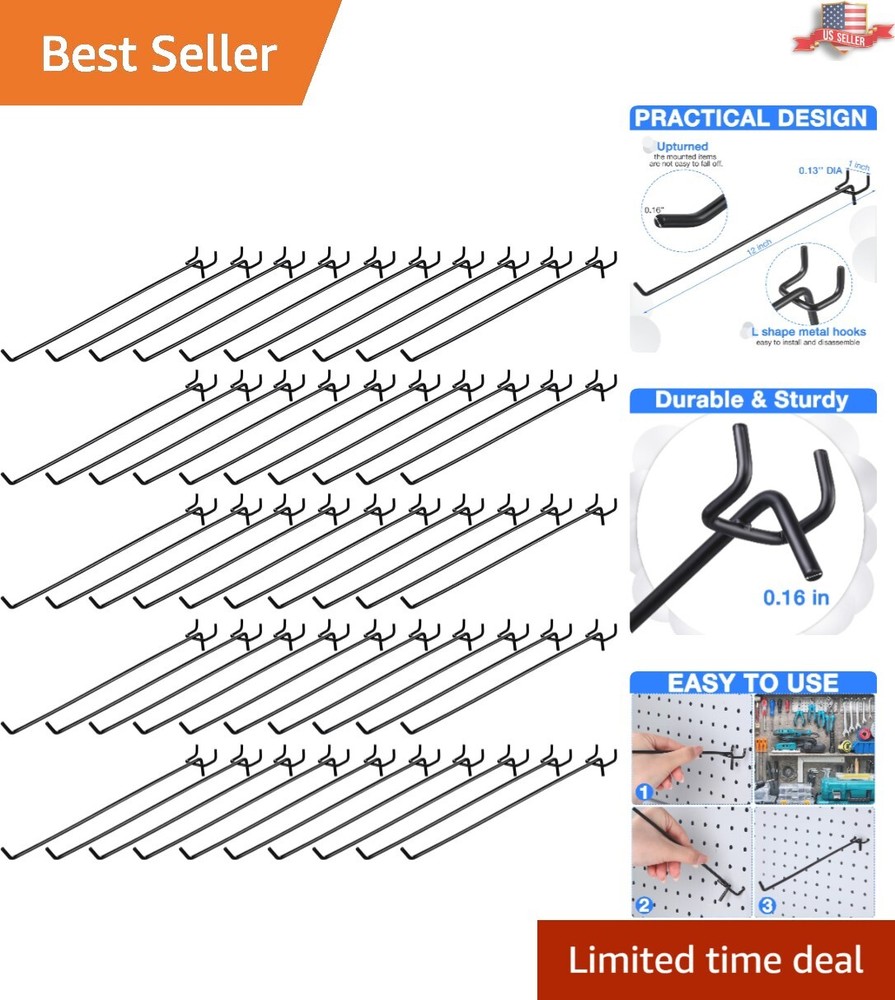 Durable 100 Pcs Pegboard Hooks, 12 Inch Long for Efficient Wall Organization