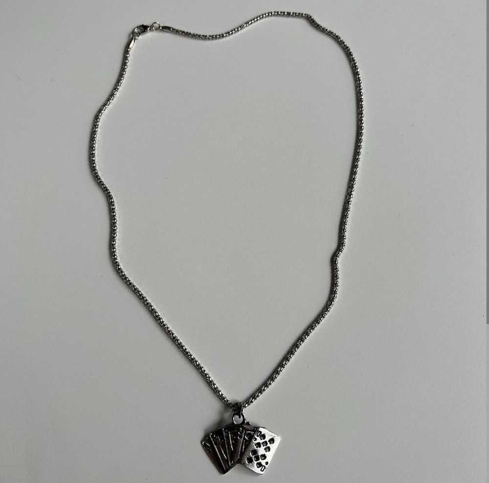 y2k 2000s vintage style card stack grunge goth silver necklace