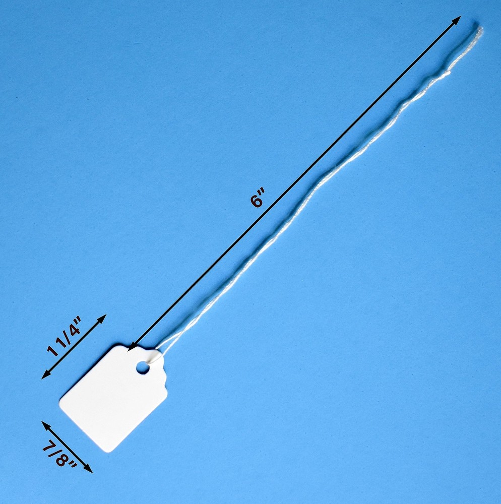 Merchandise Tags with String Attached - 1 1/4” x 7/8”, 1000 Strung #3, White
