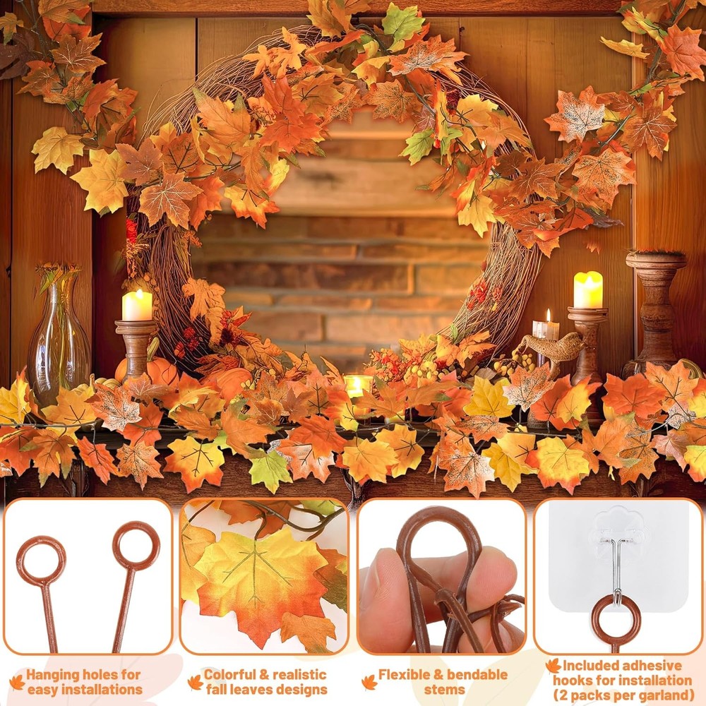 11.8FT Fall Decor, 2 Pack Garland for Mantle, 2 Pcs, Orange