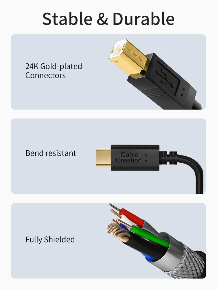 CableCreation USB C to B Printer & Scanner Cable - 10FT, MIDI Black