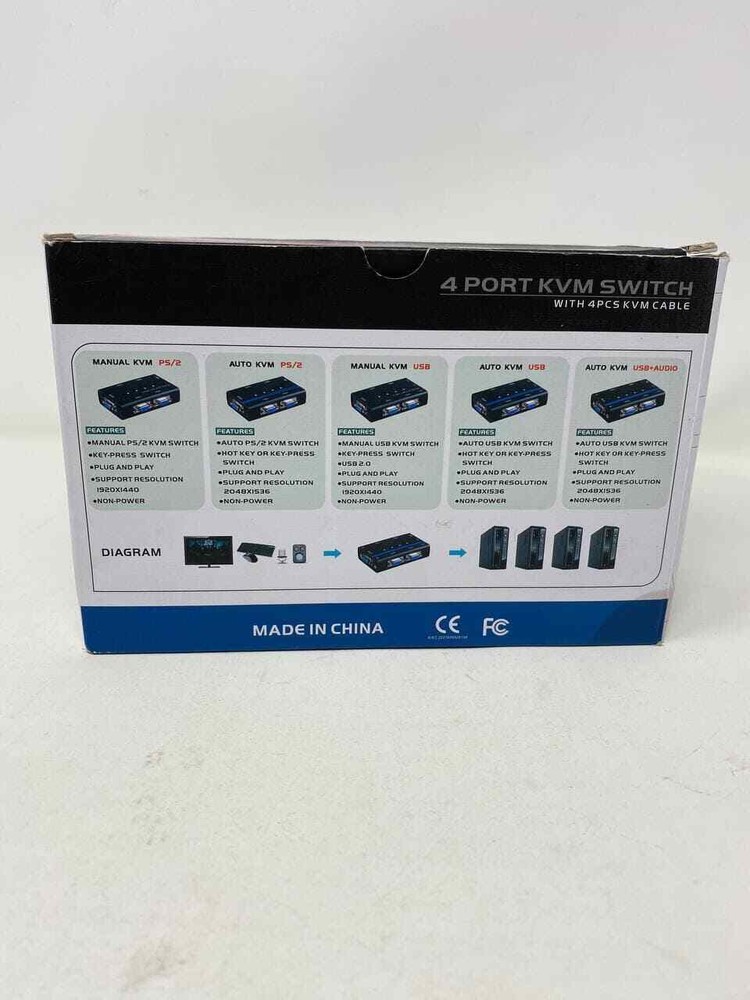 Mt-ViKi 4 Port KVM Switch with 4PC KVM Cable Open Box