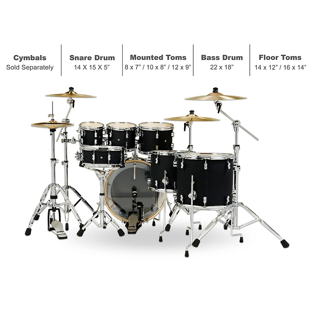 PDP by DW Concept Maple 7-Piece Shell Pack with Chrome Hardware Satin Black