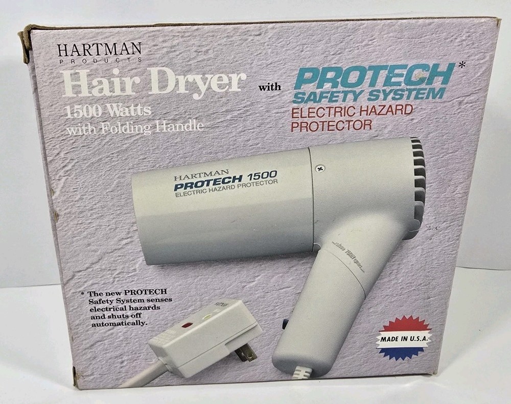 Hartman Protech 1500 Hair Dryer with Folding Handle & electric hazard protector