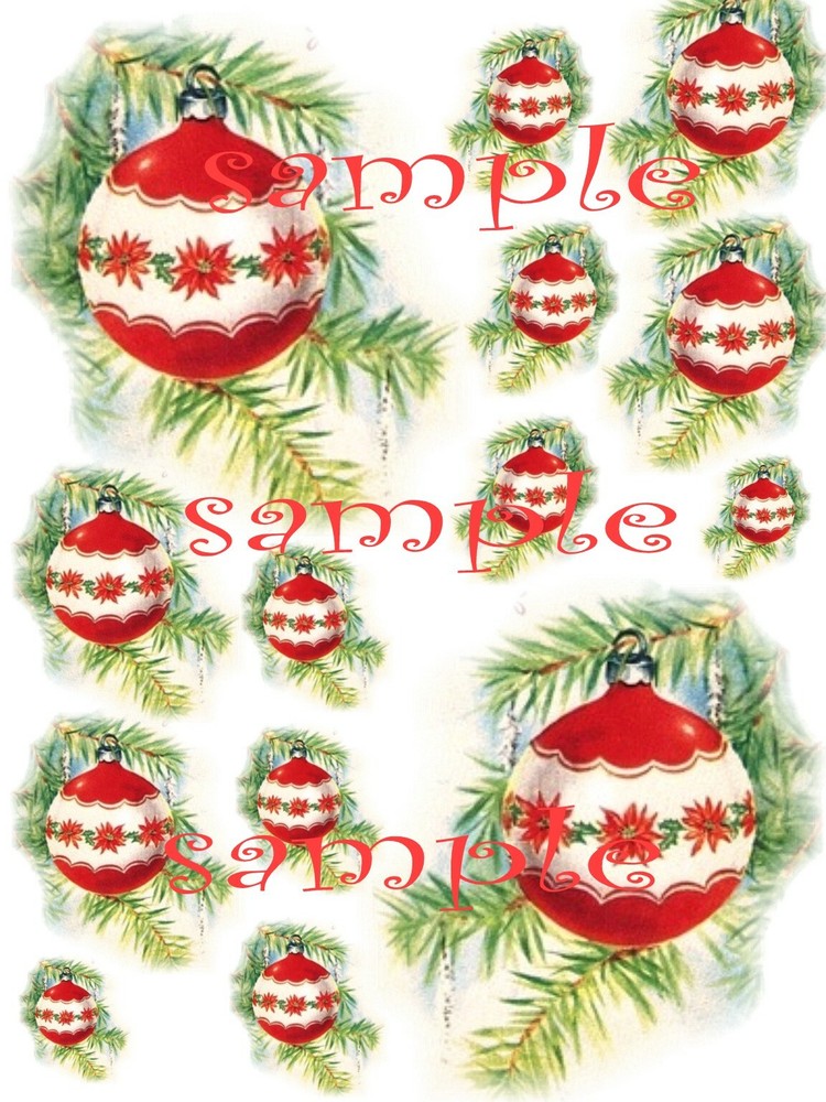 Beautiful Vintage Pine & Ornaments Waterslide Decals