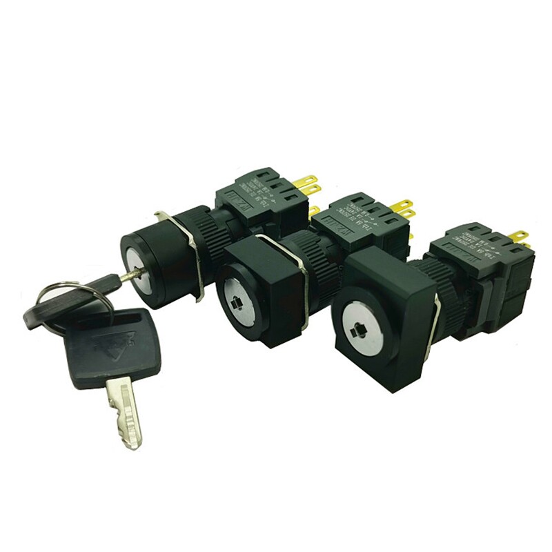 16mm IP40 2/3Position Lock Switch Maintain/Return Square Plastic Key Switch 2key