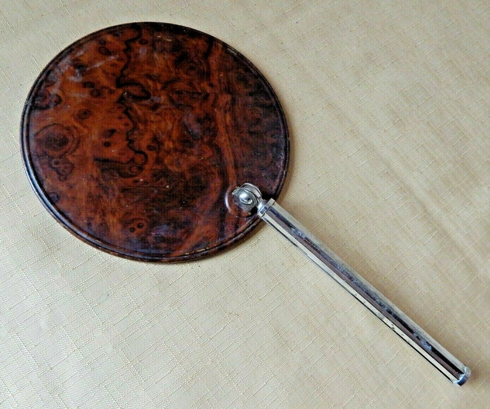 VTG Mid-1900’s Round Vanity Mirror With Folding Handle & Celluloid Back GUC