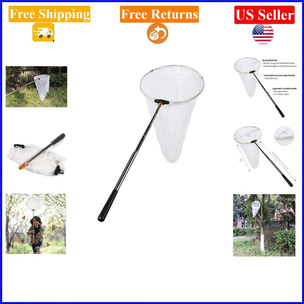 12" Butterfly Net with 24" Depth, Extendable Handle to 59", Foldable, Multicolor