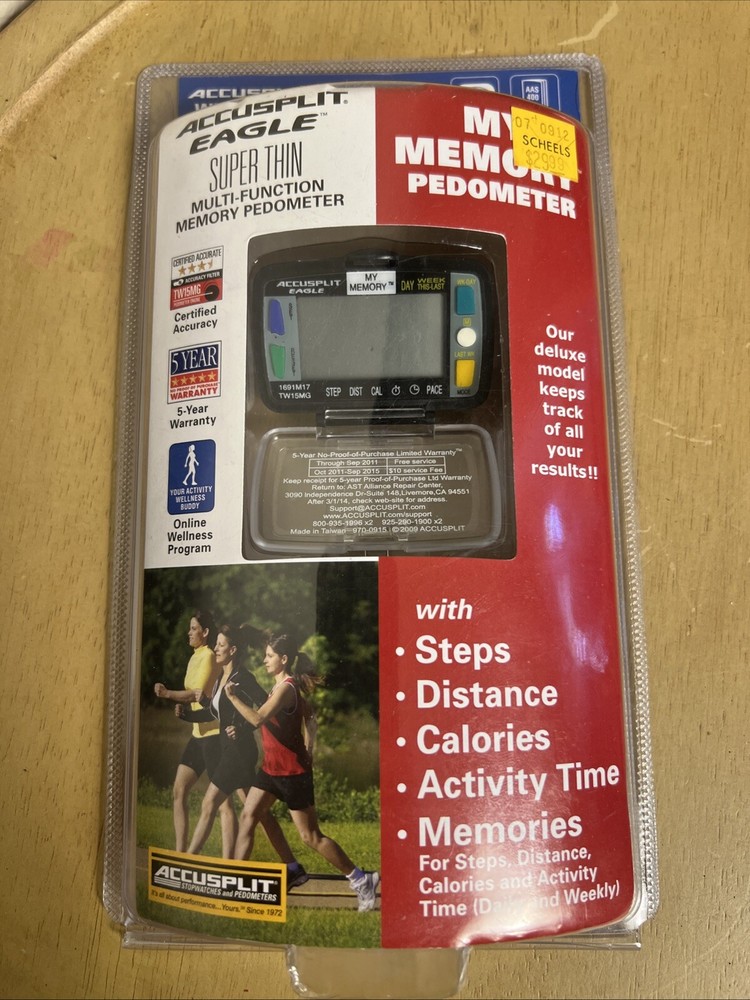 Accusplit Eagle Super Thin Memory Pedometer AE1691M17 W/ Steps Distance New NIB