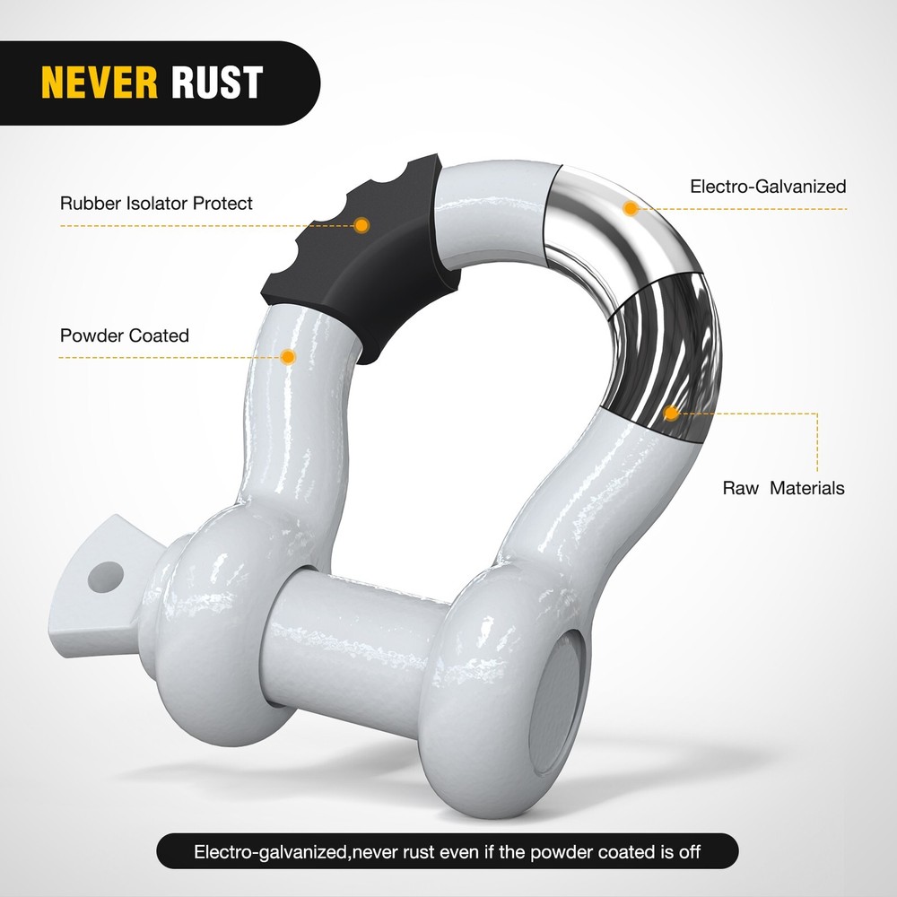 Nilight 2 Pack 3/4" D-Ring Shackle Heavy Duty Off Road Recovery Shackle white