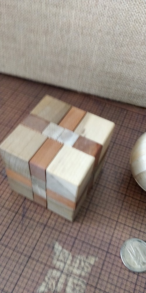 3 Wooden Puzzle Brain Teasers - Cube, Sphere, Rounded cube