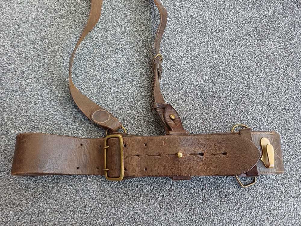 Vintage Military Sam Brown Leather Belt With Shoulder Strap