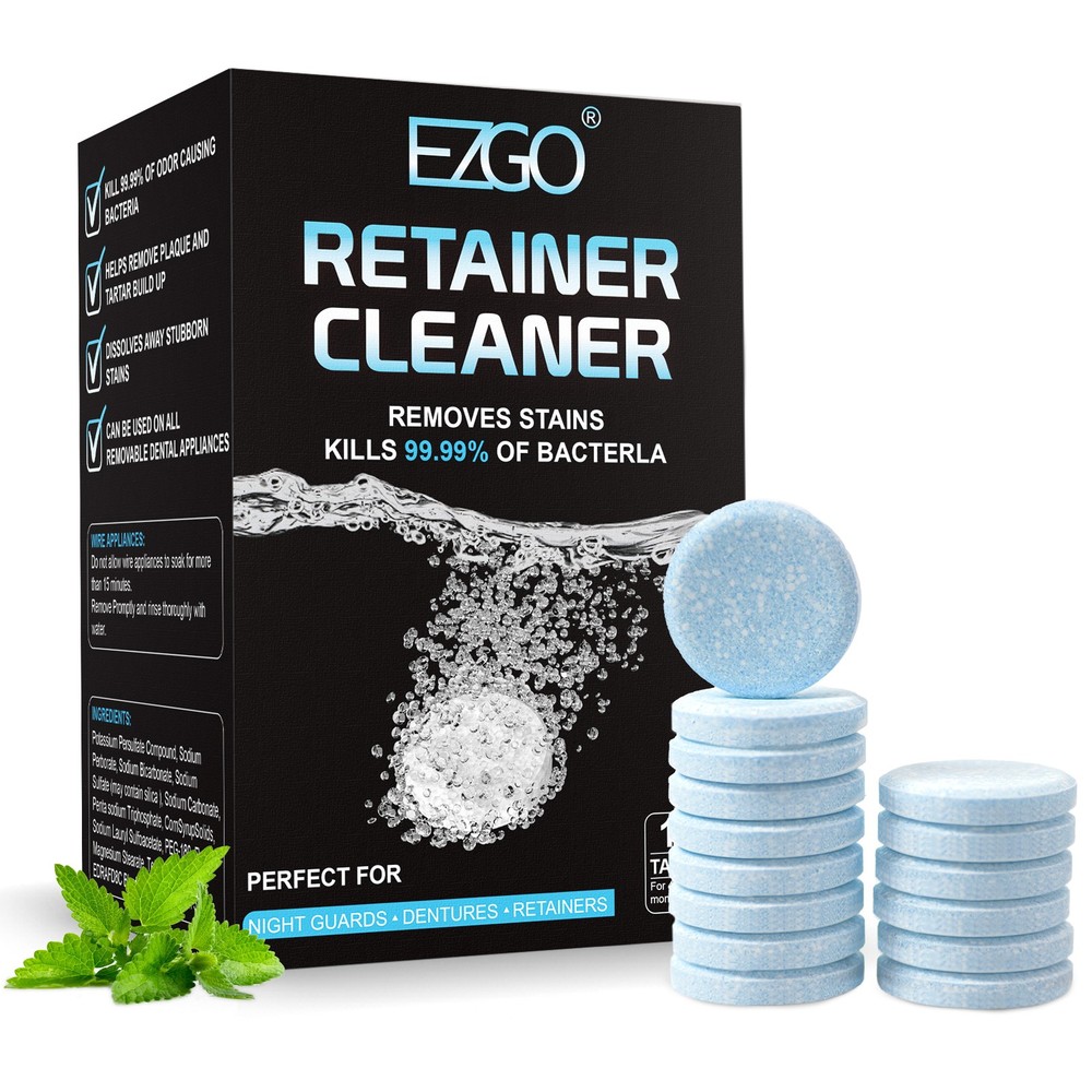 EZGO Denture & Retainer Cleaner Tablets Minty Plaque Remover Tablets 120 Count