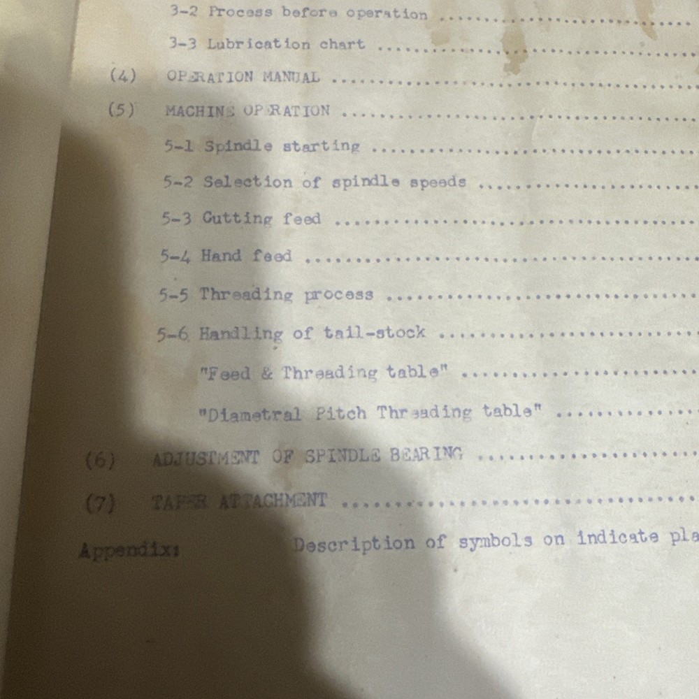 Instruction for Precision Engine Lathe Model Lv-40 Machine No.3581
