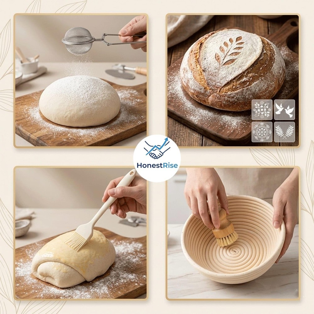 Sourdough Starter Kit: 9" Banneton Basket, Jar & Bread Making Tools Set